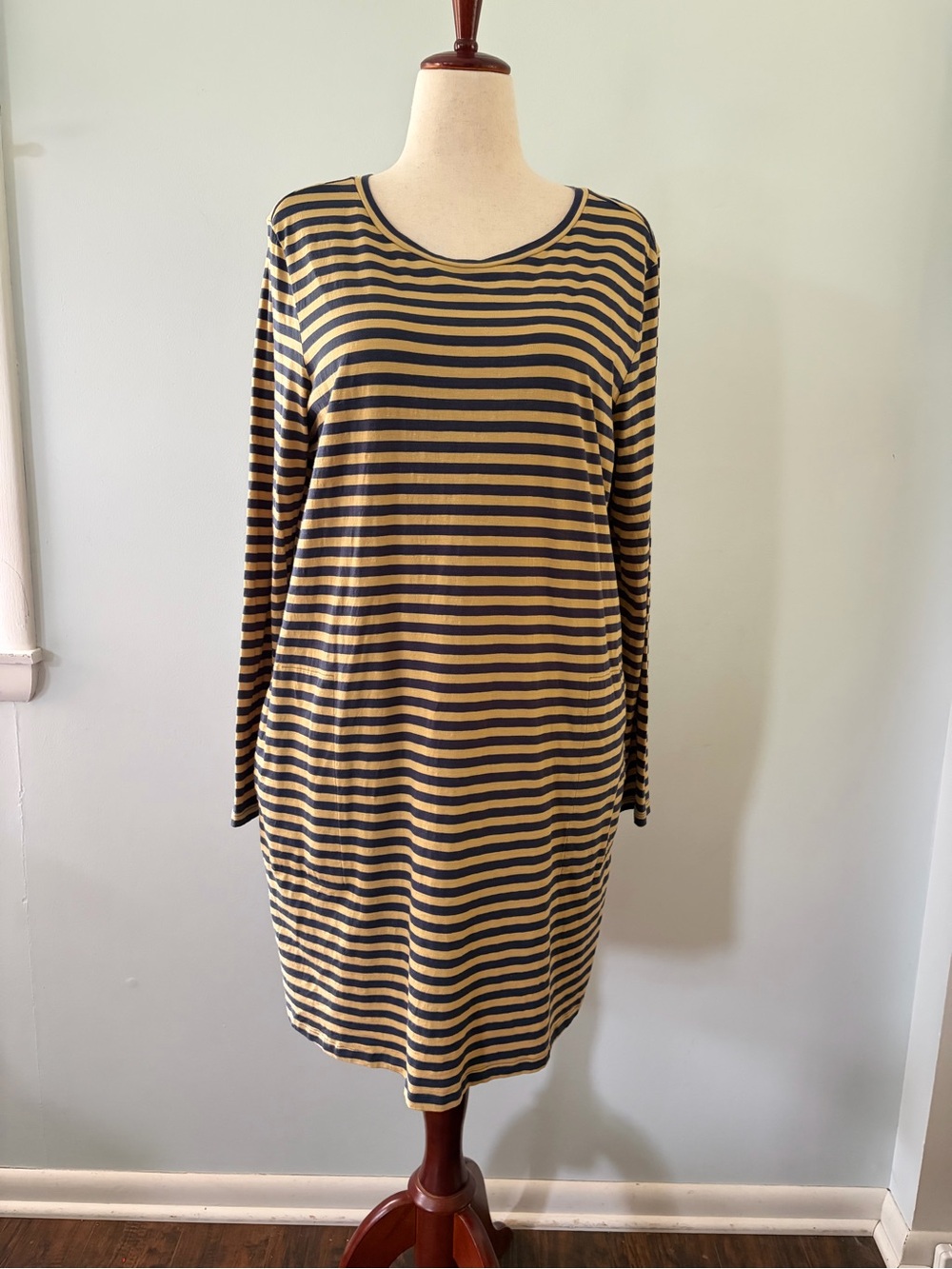 Toad & Co Organic Cotton Tencel Windmere ll Navy Striped Long Sleeve Stretch Dre